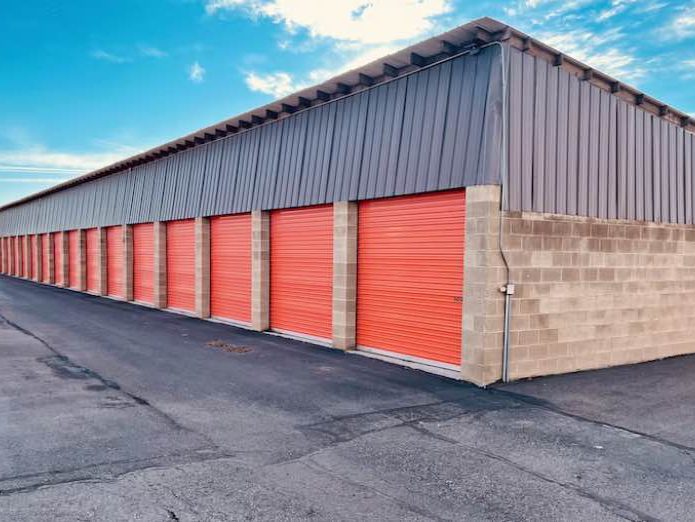 a line of storage units